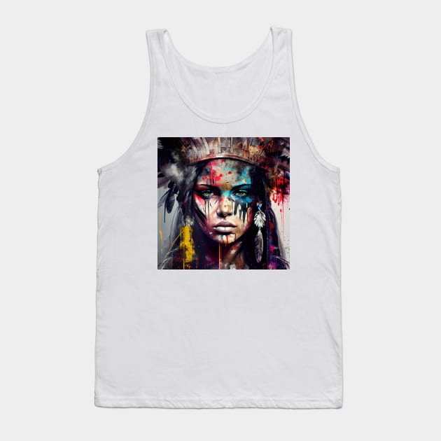 Powerful American Native Warrior Woman #5 Tank Top by Chromatic Fusion Studio